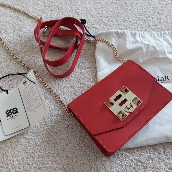 SALAR Sylvie Belt Bag Chain Strap Shoulder Bag Convertible Excellent Red - Picture 2 of 5